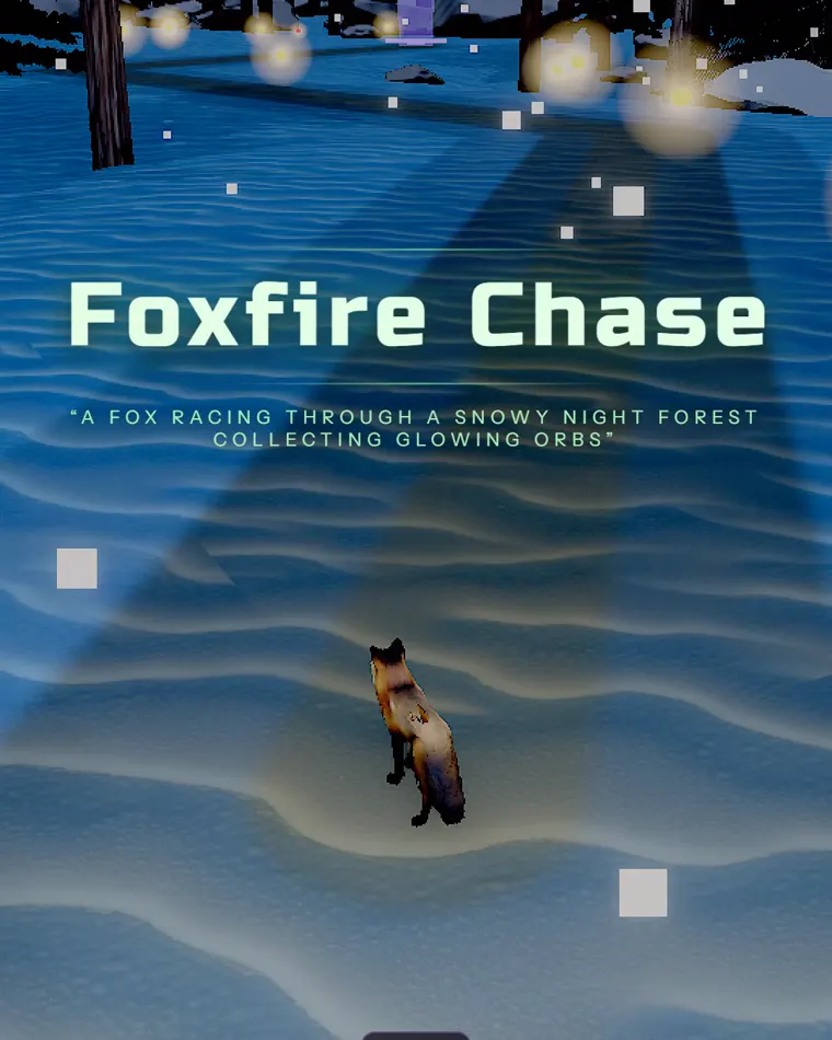 Foxfire Chase, a game Fantasy Studio built from one sentence: a fox racing through a snowy night forest collecting glowing orbs.